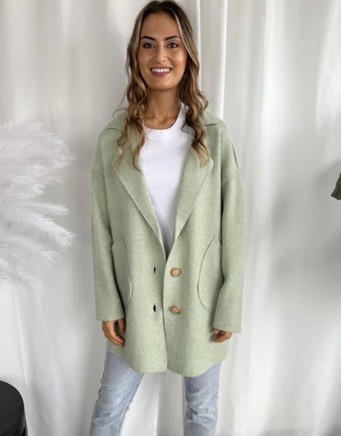 Louvie Buttoned Coatigan APPLE GREEN