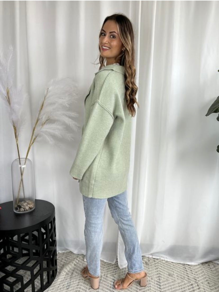 Louvie Buttoned Coatigan APPLE GREEN
