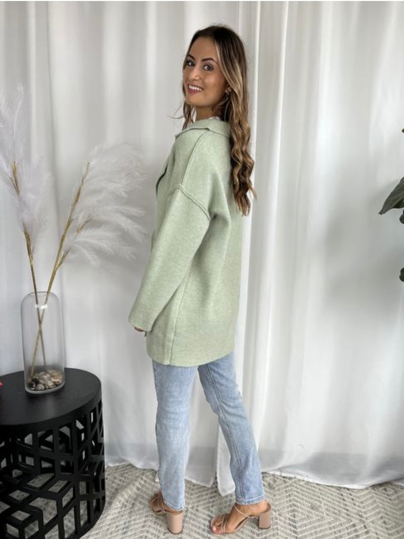 Louvie Buttoned Coatigan APPLE GREEN