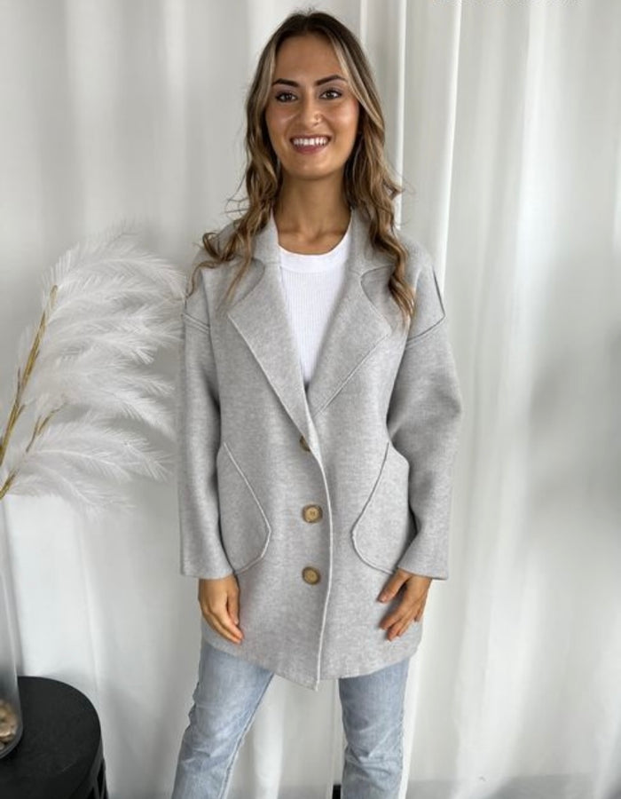 Louvie Buttoned Coatigan GREY