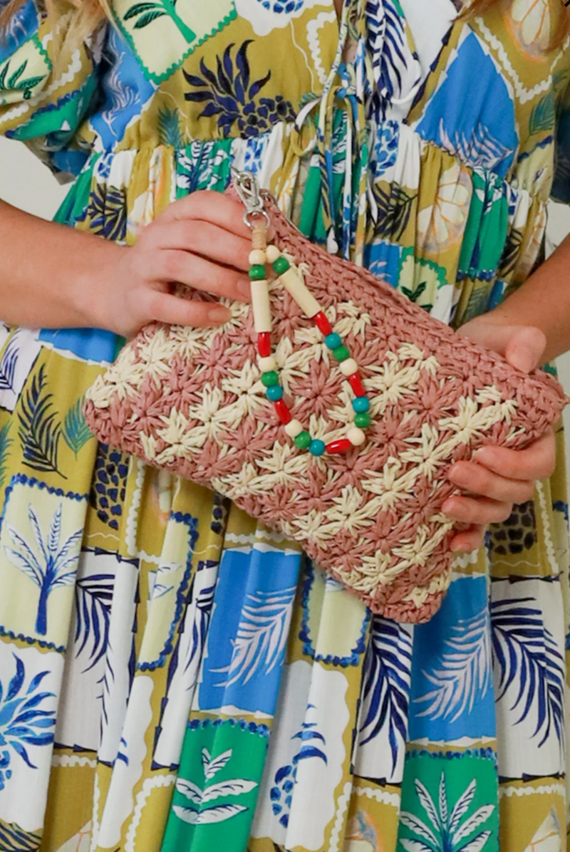 Pink Stripe Raffia clutch