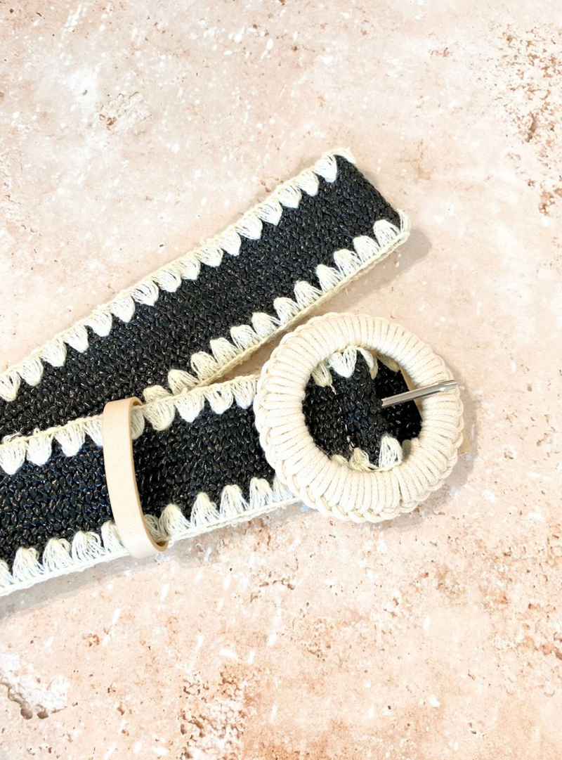 Cream and Black Stretchy Belt