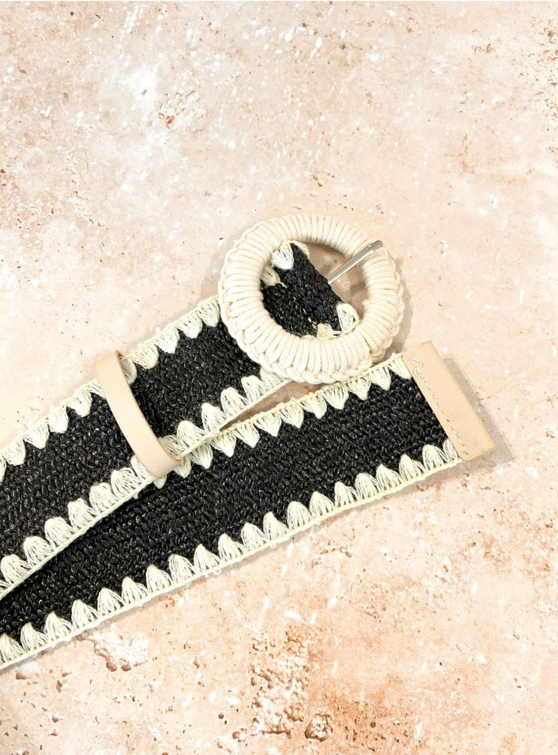 Cream and Black Stretchy Belt