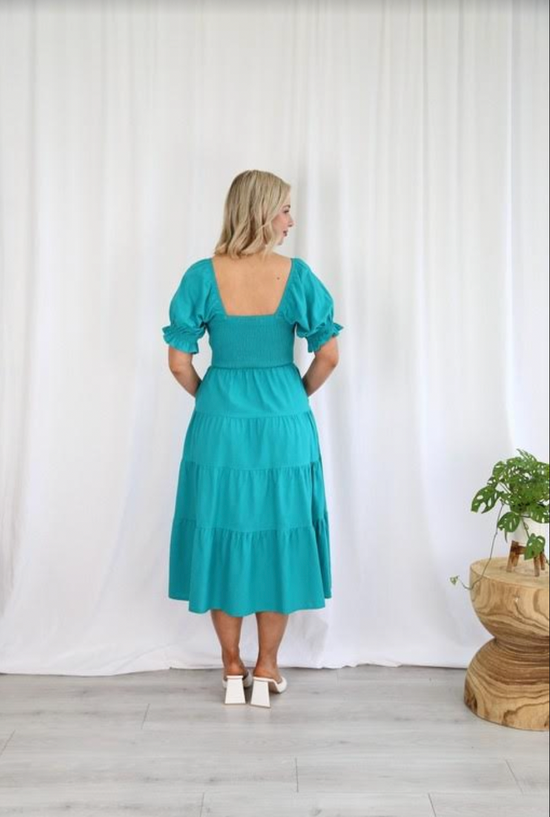 Tessa Shirred Dress 'Teal'