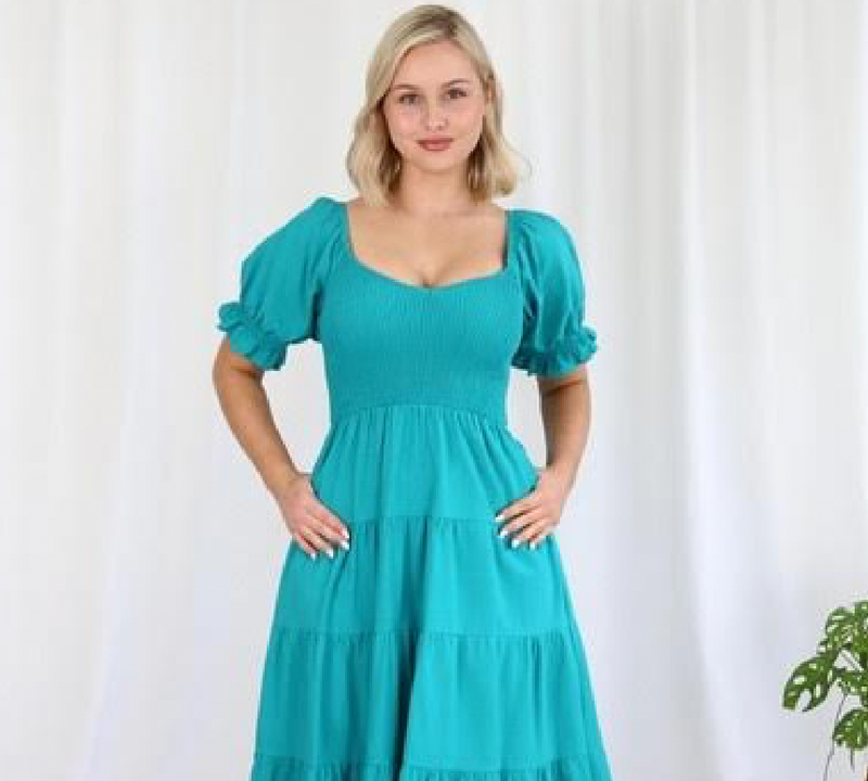 Tessa Shirred Dress 'Teal'