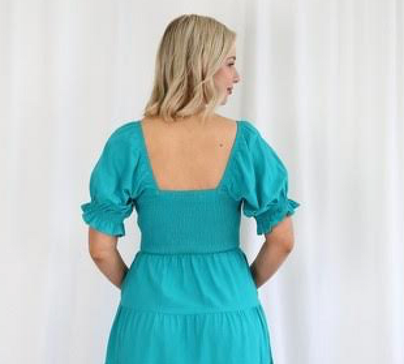 Tessa Shirred Dress 'Teal'