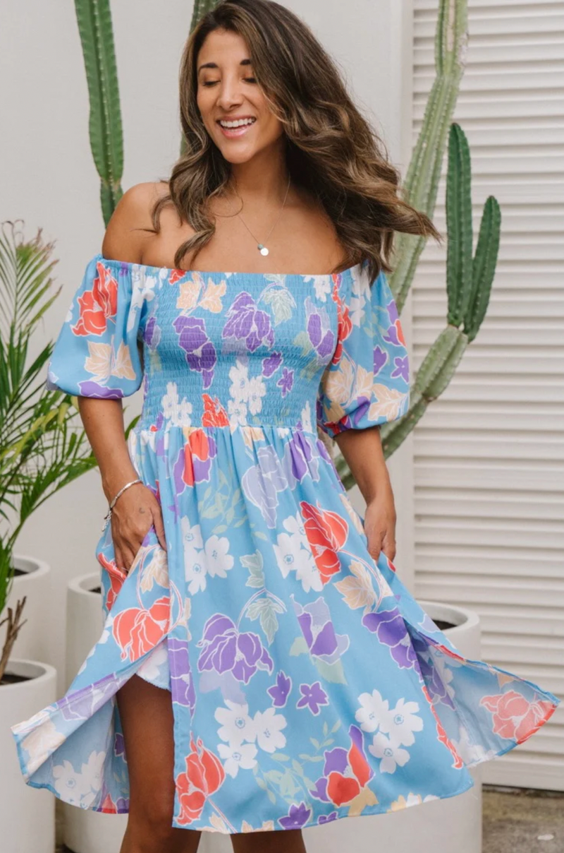 Heather Shirred Short Dress