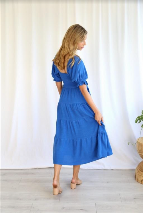 Tessa Shirred Dress 'Blue'